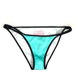 Victoria’s Secret Aqua Black Trim Bikini Bottoms Strappy Side Detail Logo Plate